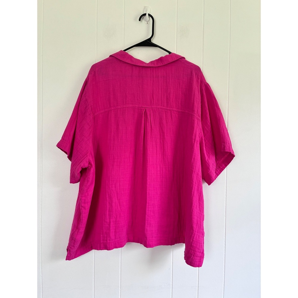 NWT Old Navy Womens XXL Pink Cotton Gauze Button Front Short Sleeve Boxy Shirt - Picture 2 of 5